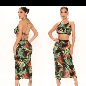Tropical print 2 piece skirt set